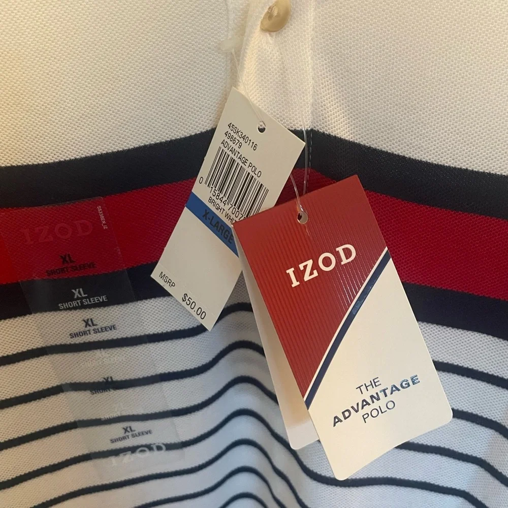 IZOD - NWT The Advantage Polo. White, red & navy stripes. Size XL - Picture 4 of 7